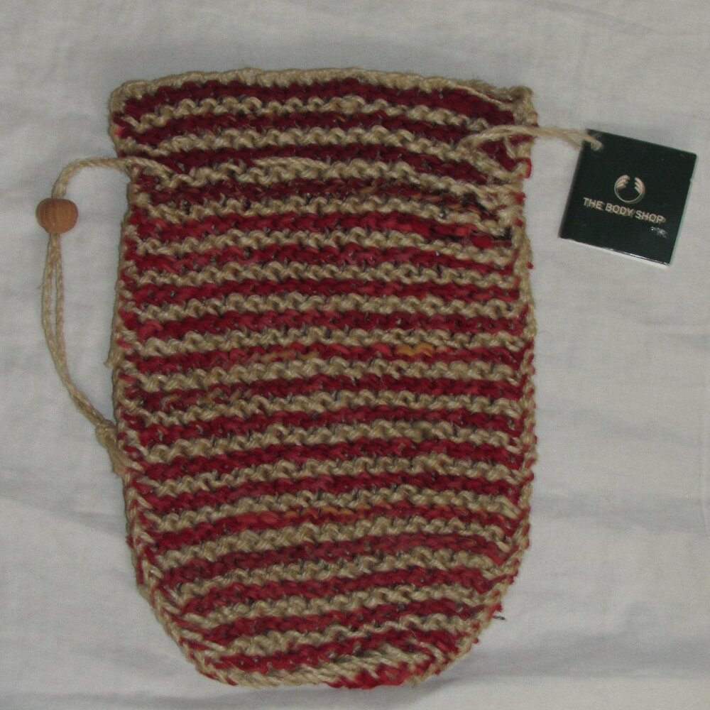 NWT The Body Shop Shower & Scrub Jute Exfoliating Mitt Drawstring Bag
